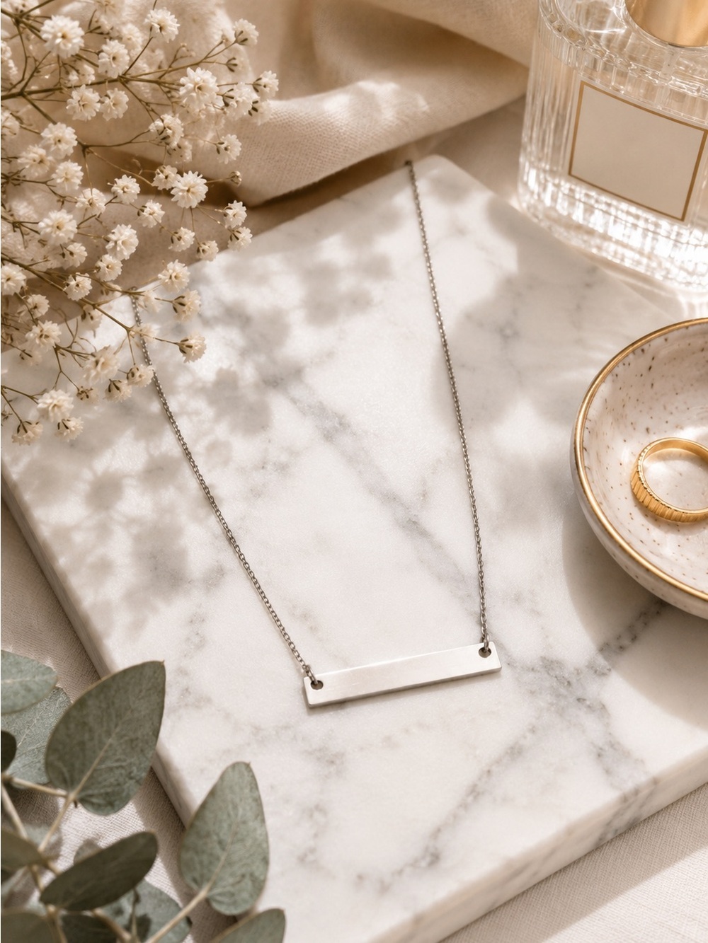 Minimalist Silver Tone Bar Necklace | Layering Necklace Blank Plate Necklace